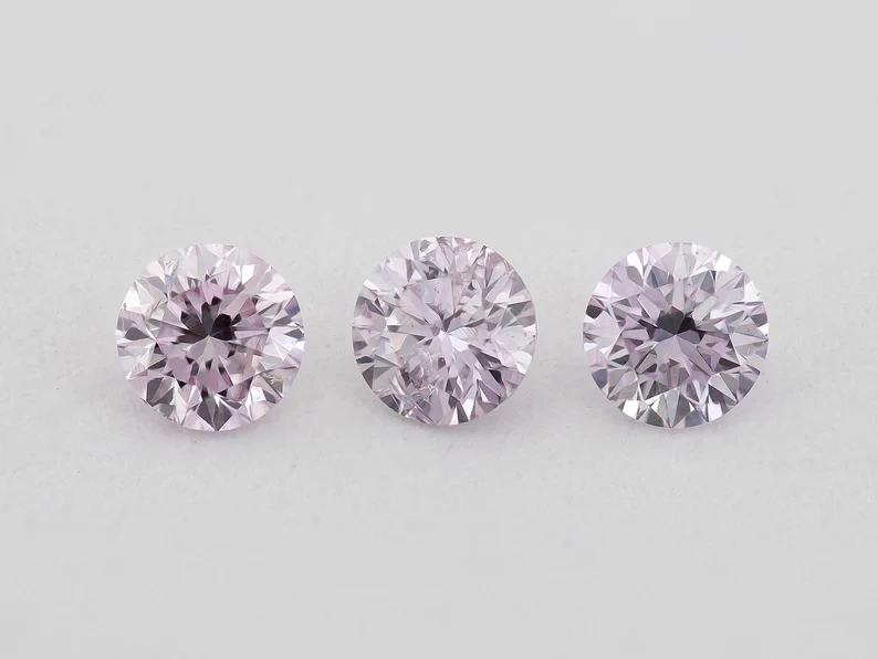 0.25ct of 3pcs 2.75mm Fancy Intense Purplish Pink Natural Pink Diamonds Set Round Brilliant SI1 Untreated 100% Natural