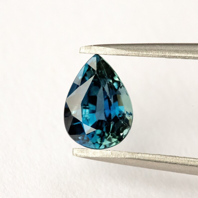1.35ct Teal Green Peacock Blue Natural Sapphire Pear Shape Heated only