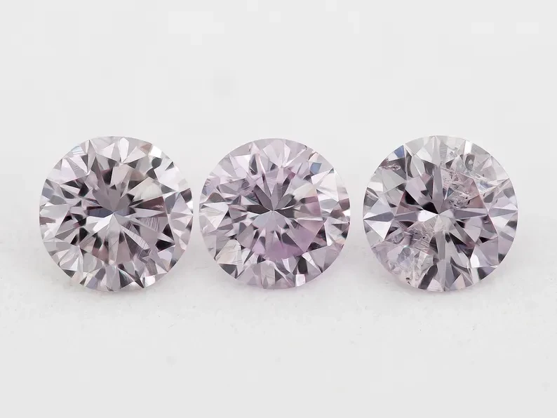 0.32ct of 3pcs 3.0mm Fancy Intense Purplish Pink Natural Pink Diamonds Set Round Brilliant SI1 Untreated 100% Natural