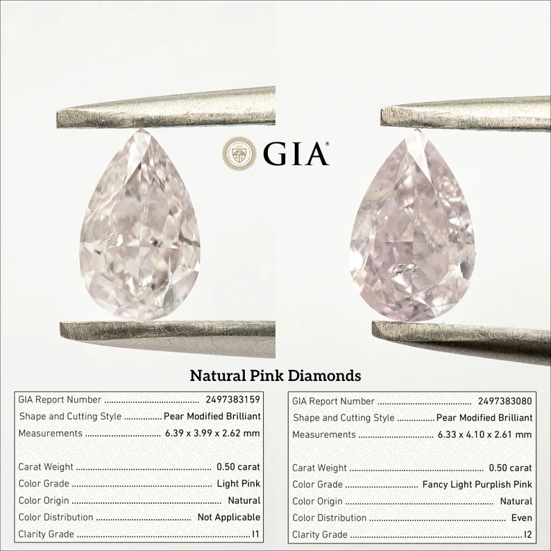 Select from 2pcs Natural Pink Diamonds GIA Certified Pear Shape Untreated 1/2carat size each